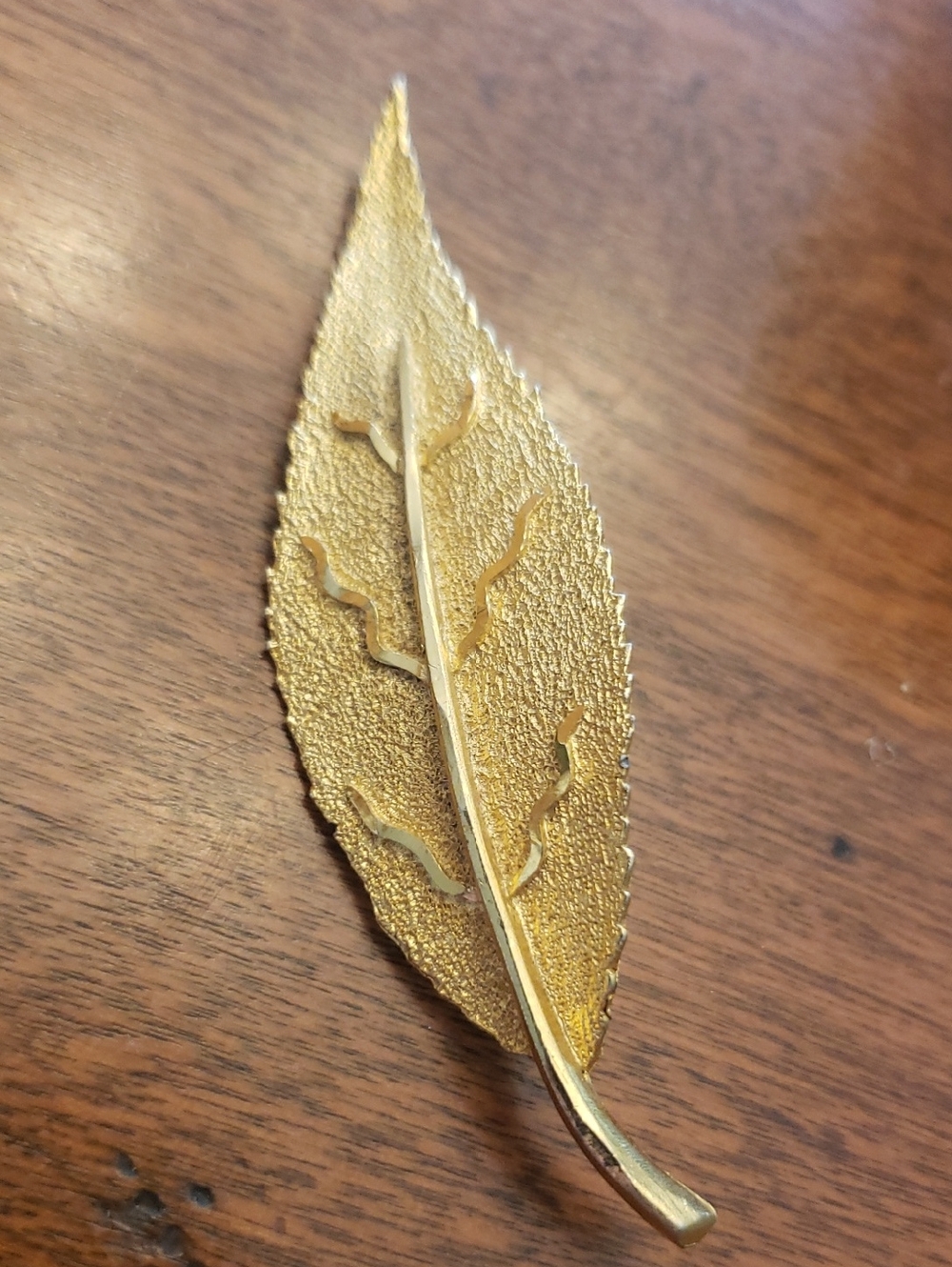 Vintage Gold Leaf Brooch - Stamped BSn- 3 1/4" Long